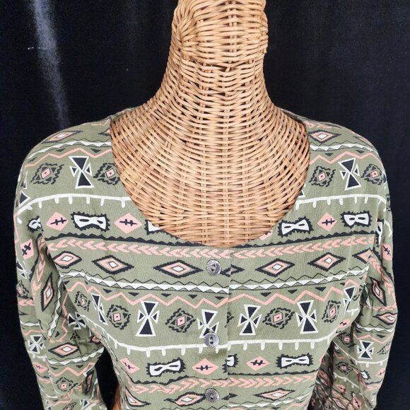 Vintage 1980s In2 Tribal button Up Long Sleeve Cropped Top with Shoulder Pads LG - Picture 2 of 12